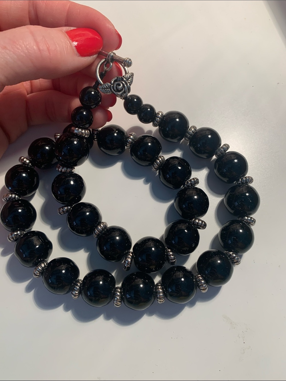 Black Obsidian Necklace with Silver Accents